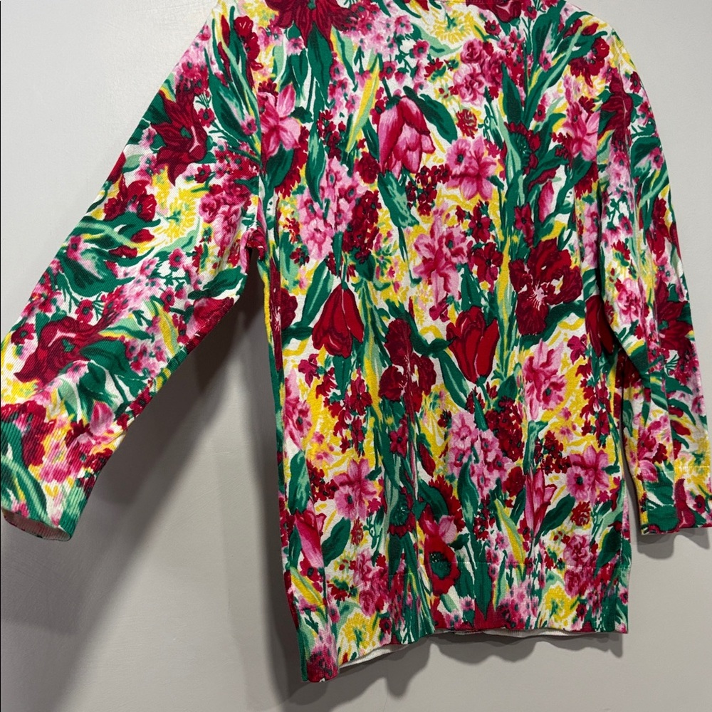 Talbots Vibrant Floral Blouse - Red, Pink, Green - Picture 5 of 5